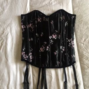 Black floral satin corset